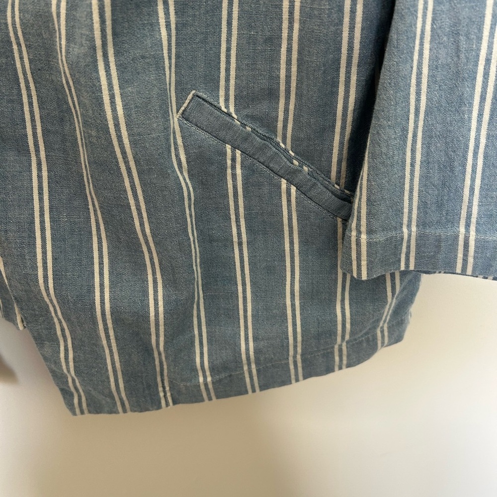 Chico’s Striped Chambray Style Cotton Unlined Open Front Blazer Size 2 - Picture 5 of 6